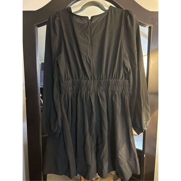 NEW Deep V Long Sleeve A-line High Waisted Flowy Mini Dress L - Picture 4 of 5